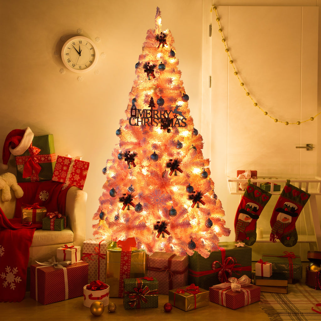 VEIKOUS 6ft Christmas Tree Crooked Neck with Topper, Prelit Xmas Tree with 200 LED Lights & 536 Branch Tips, Bendable Top Christmas Slim Tree for Holiday Decor, Green