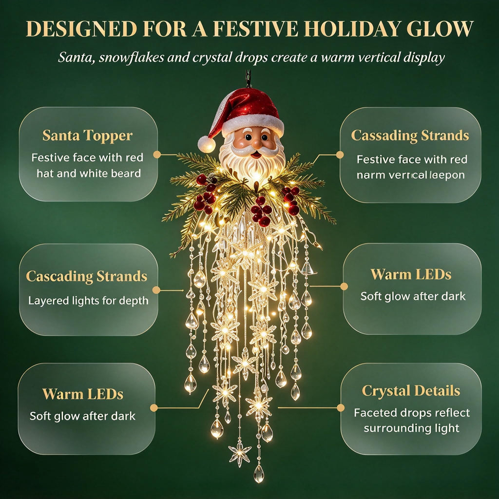 Crystal Cascade Christmas Light - Hanging Snowflake & Crystal LED Porch Decor(Blue light ball)