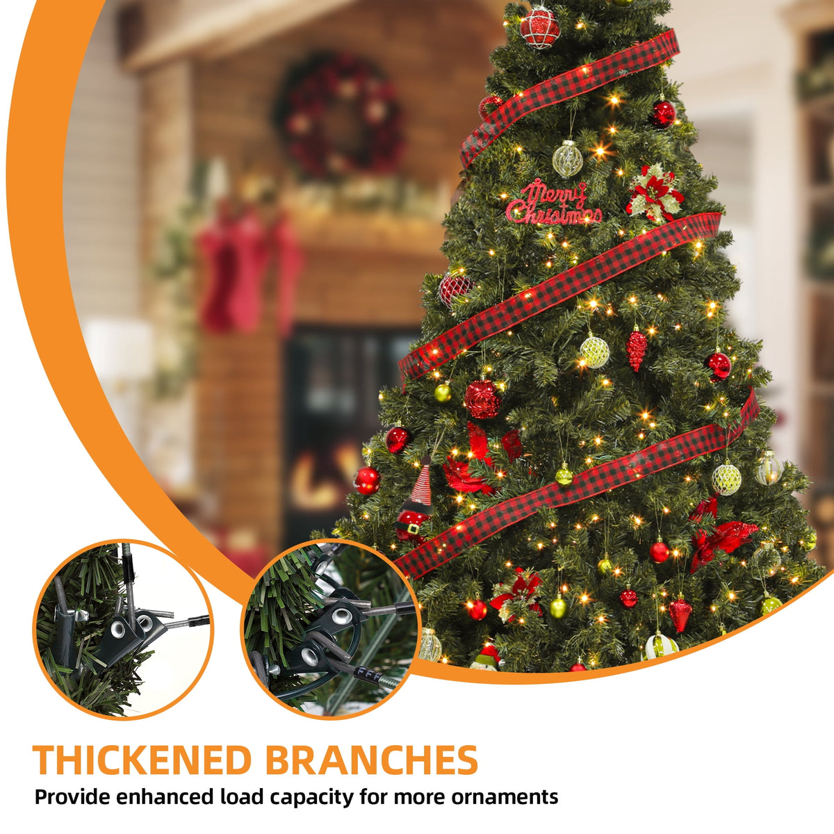 Uforic 6ft Pre-Lit Artificial Christmas Tree with 880 Tips and 250 Warm Lights for Home and Party