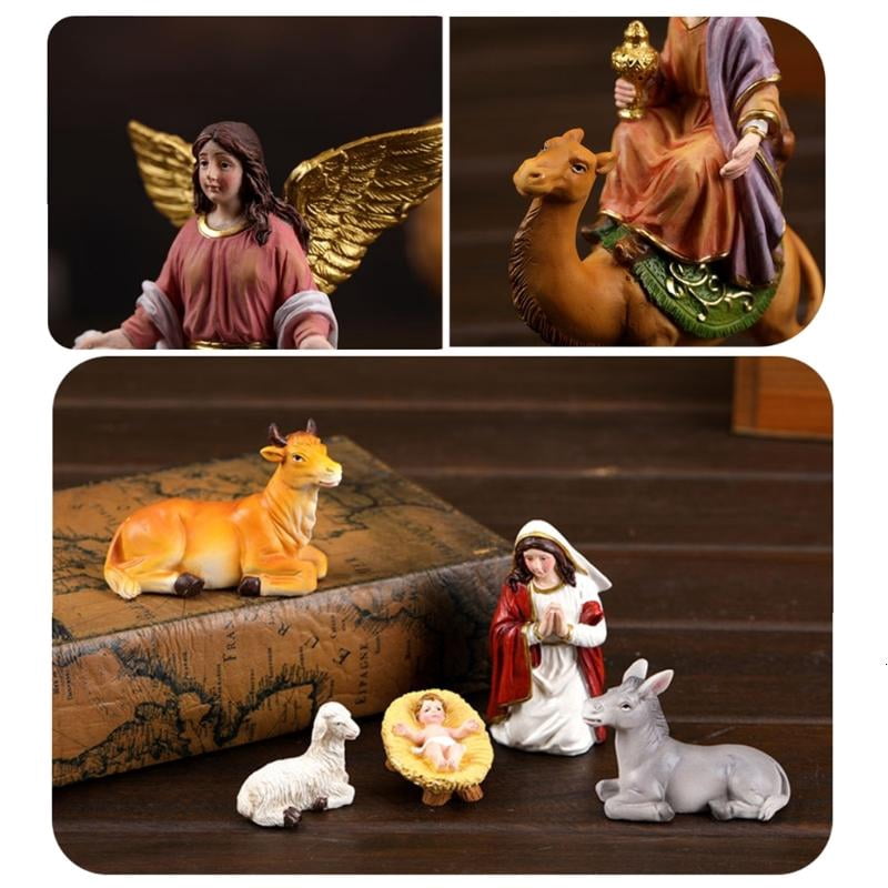ANXPTIME Christmas Nativity Figurines Resin Manger Holy Family Nativity Scene Statue