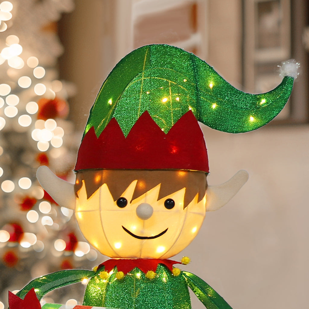 VEIKOUS 4.8ft Christmas Elf Decoration W/ 100 Warm White LED Lights, Envelope & Ground Stakes, Waterproof Pre-Lit Yard Decor for Holiday