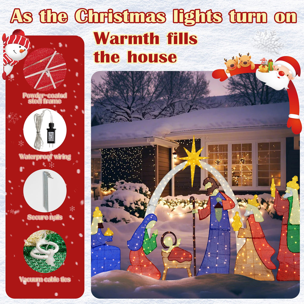Walsunny Outdoor Nativity Scene Light Holiday Yard Christmas Decor Set Zip Ties & Ground Stakes,Easy to Install & Store,Durable Waterproof for Lawn,2.5