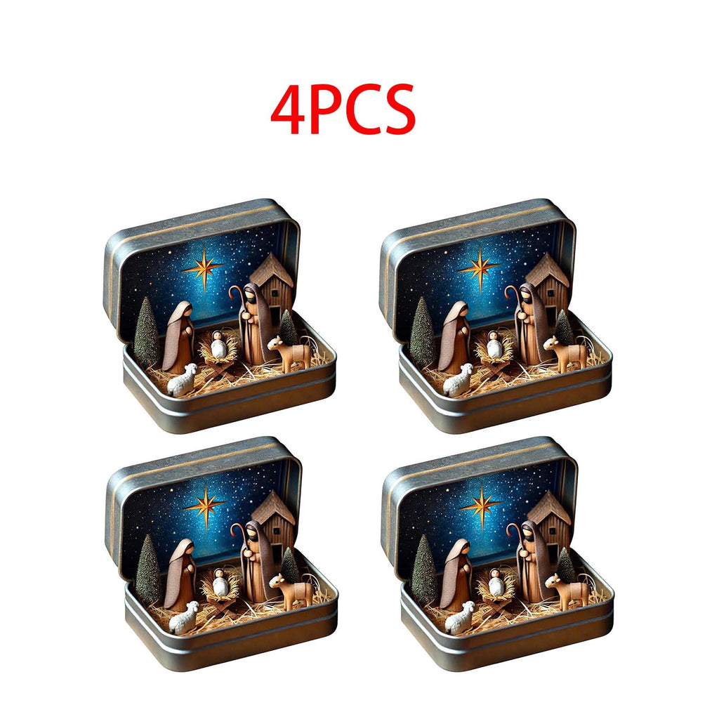 Daghihgewr Mini Christmas Nativity Set Tabletop Tin Box Multicolor Indoor Religious Ornament 1-Count 3.9 x 2.8 x 1.2 Inch