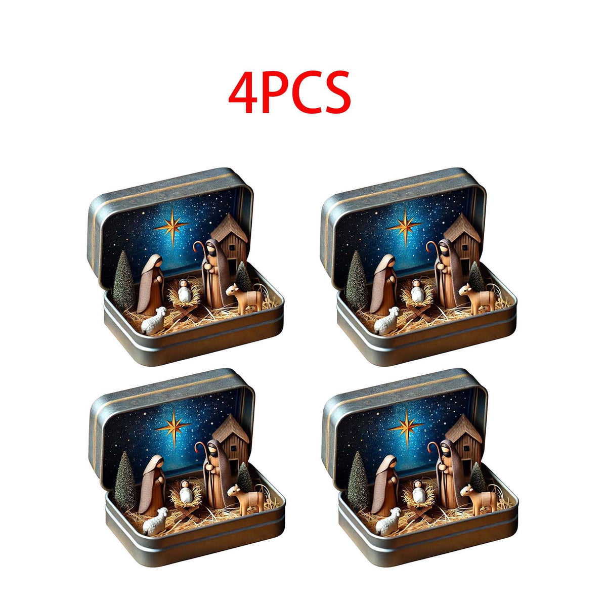 Daghihgewr Mini Christmas Nativity Set Tabletop Tin Box Multicolor Indoor Religious Ornament 1-Count 3.9 x 2.8 x 1.2 Inch