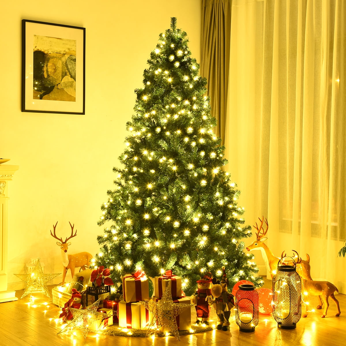 Costway 7.5Ft Pre-Lit Hinged PVC Christmas Tree 400 LED Lights