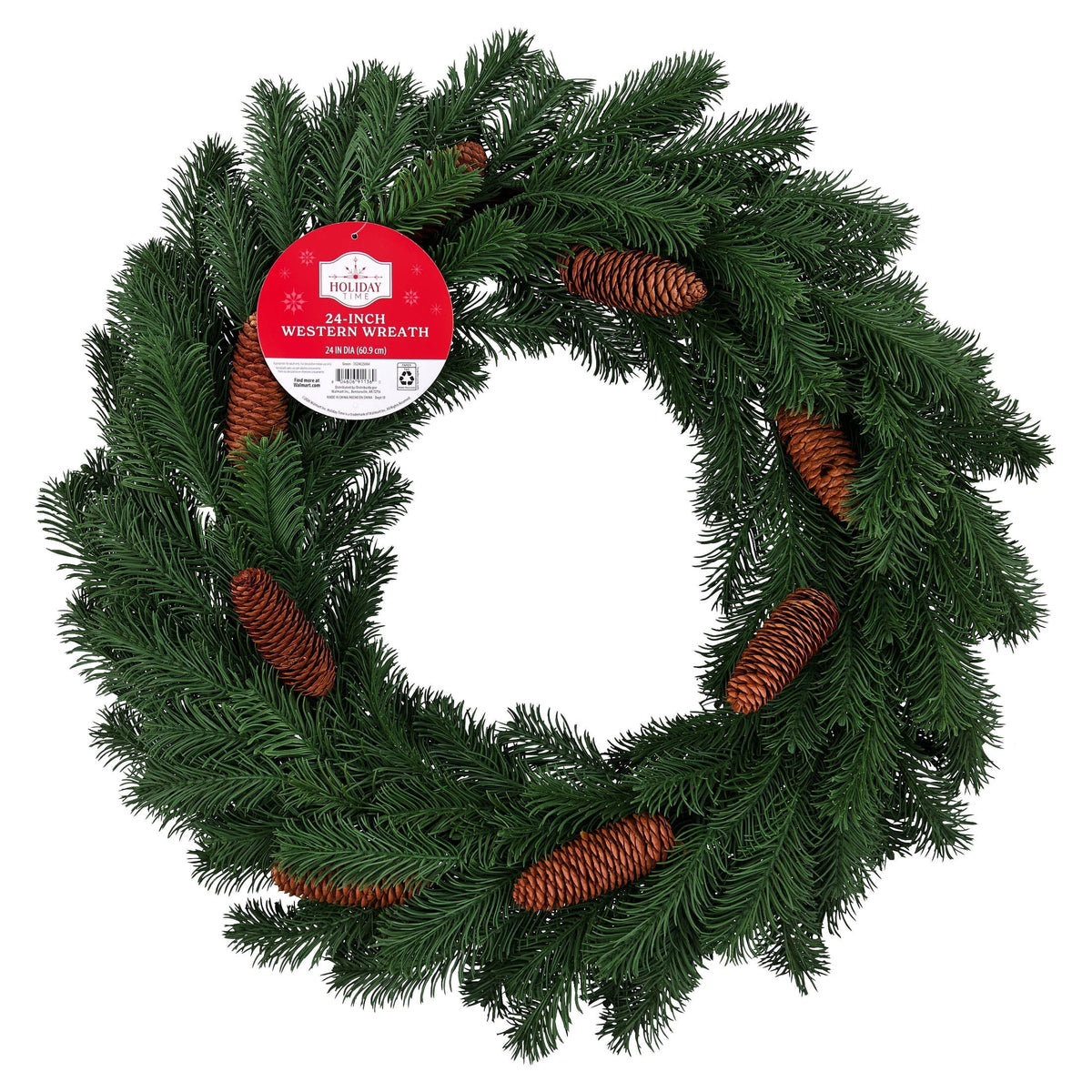 Natural Feel Western Artificial Christmas Wreath with Pinecones, Green, 24", by Holiday Time