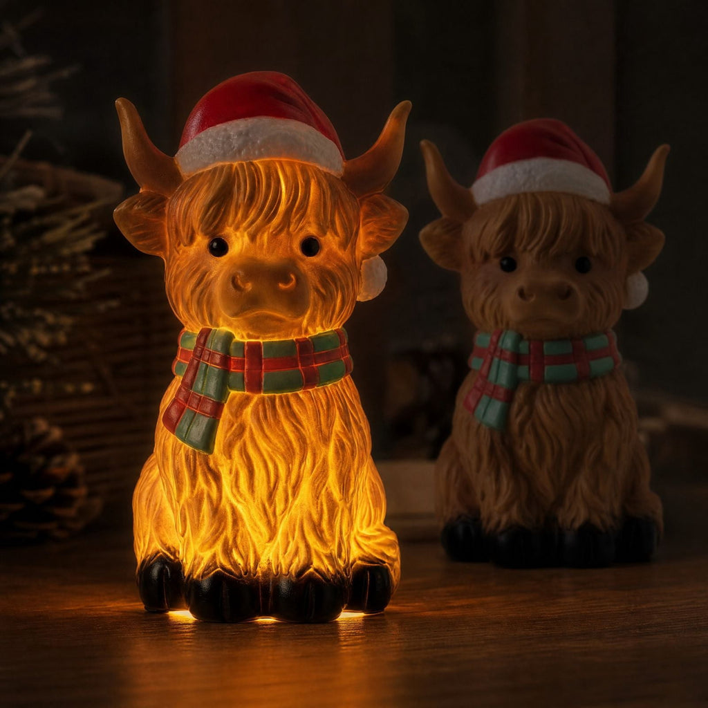 Luckky Lighted Christmas Dog Resin Statue, Santa Hat and Scarf Dog Figurine, 7.87 Inch, Multi-Color LED Lights, Indoor Outdoor Holiday Decor