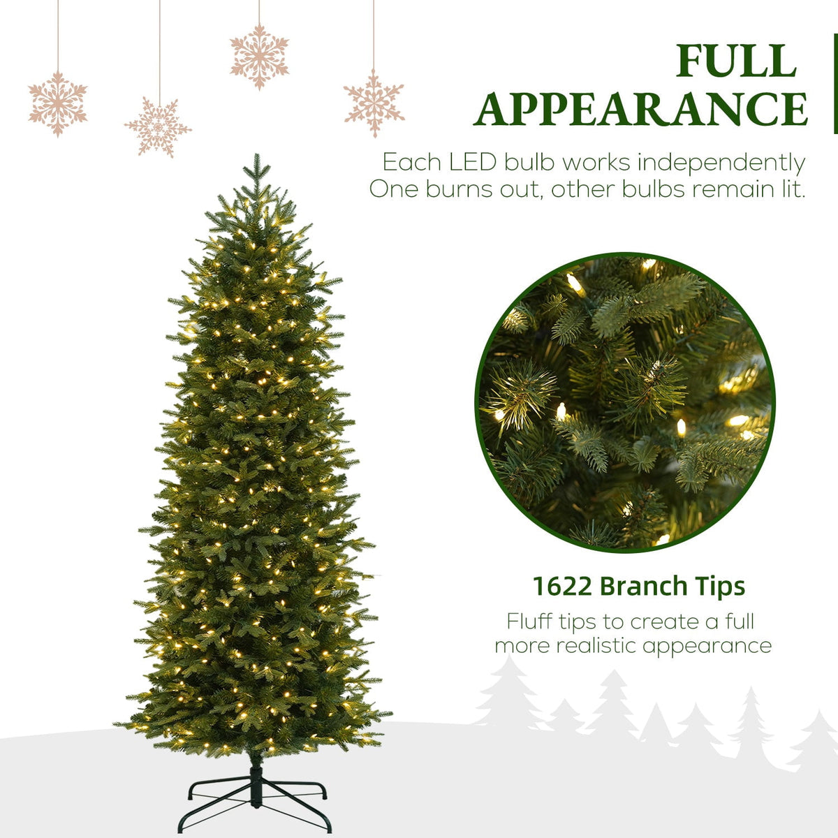 VIVATREES 6ft Pre-lit Slim Artificial Christmas Tree Hinged Mixed PVC PE Branch Tips Warm White LED Lights Foldable Base