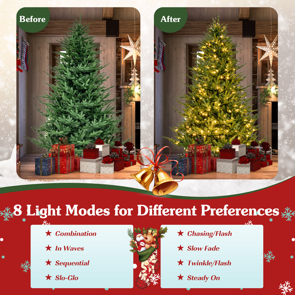 Topbuy 6FT Artificial Christmas Tree Pre-lit Xmas Tree with 280 Warm White LED Lights 8 Lighting Modes 788 PE & PVC Branch Tips