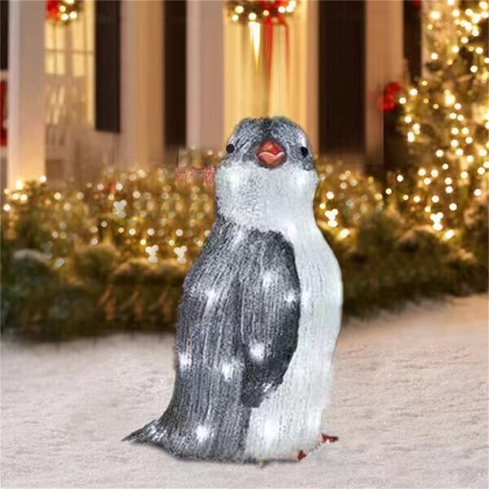 CUITING 3PCS Lighted Christmas Penguin LED Christmas Penguin Decoration Plug-in Christmas Light Up Penguin for Outdoor Yard Holiday Decor (Flat 2D)
