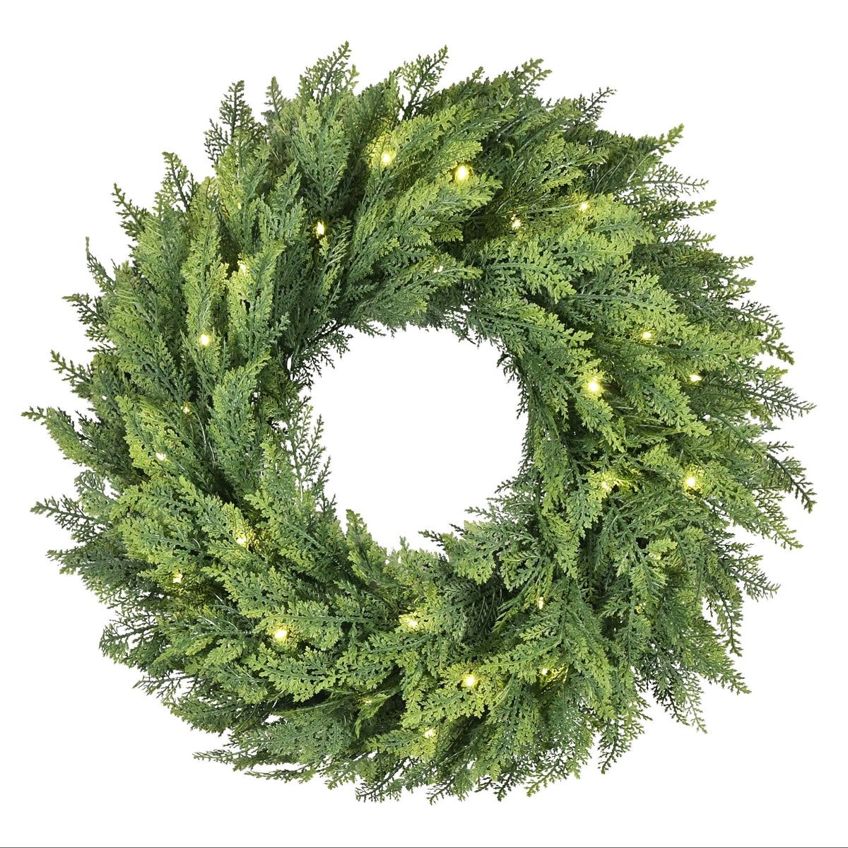 My Texas House Pre-Lit Cypress Artificial Christmas Wreath, Green, 24"