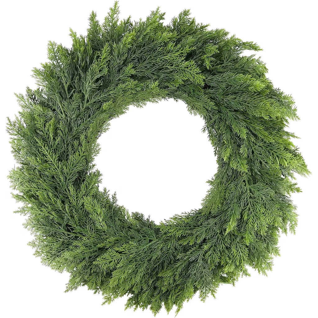 24 Inch Christmas Pine Cypress Wreath - Christmas Wreaths for Front Door, Real Touch Artificial Green Faux Xmas Wreaths for Home Indoor Outdoor Decor