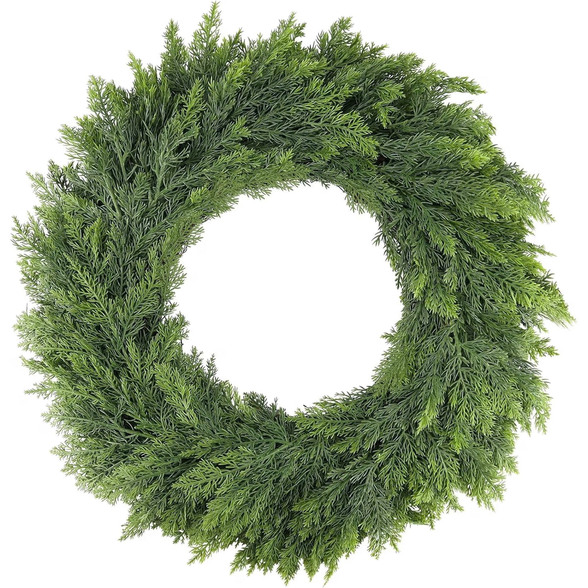 24 Inch Christmas Pine Cypress Wreath - Christmas Wreaths for Front Door, Real Touch Artificial Green Faux Xmas Wreaths for Home Indoor Outdoor Decor