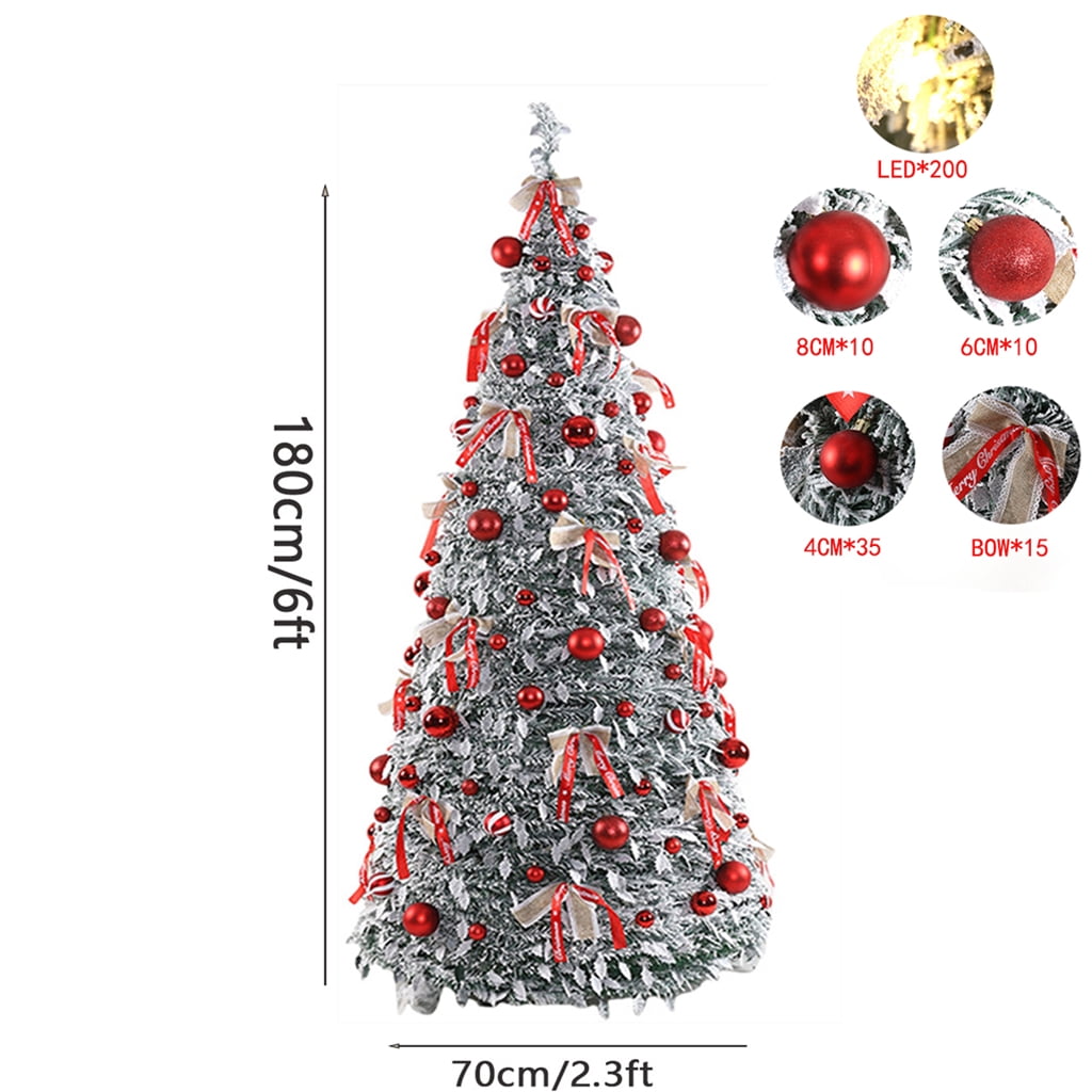 6 Ft Pre Lit Pop Up Christmas Tree with 200 Lights, Pre Decorated Artificial Green Xmas Tree with Ornaments, Easy Setup & Foldable for Storage