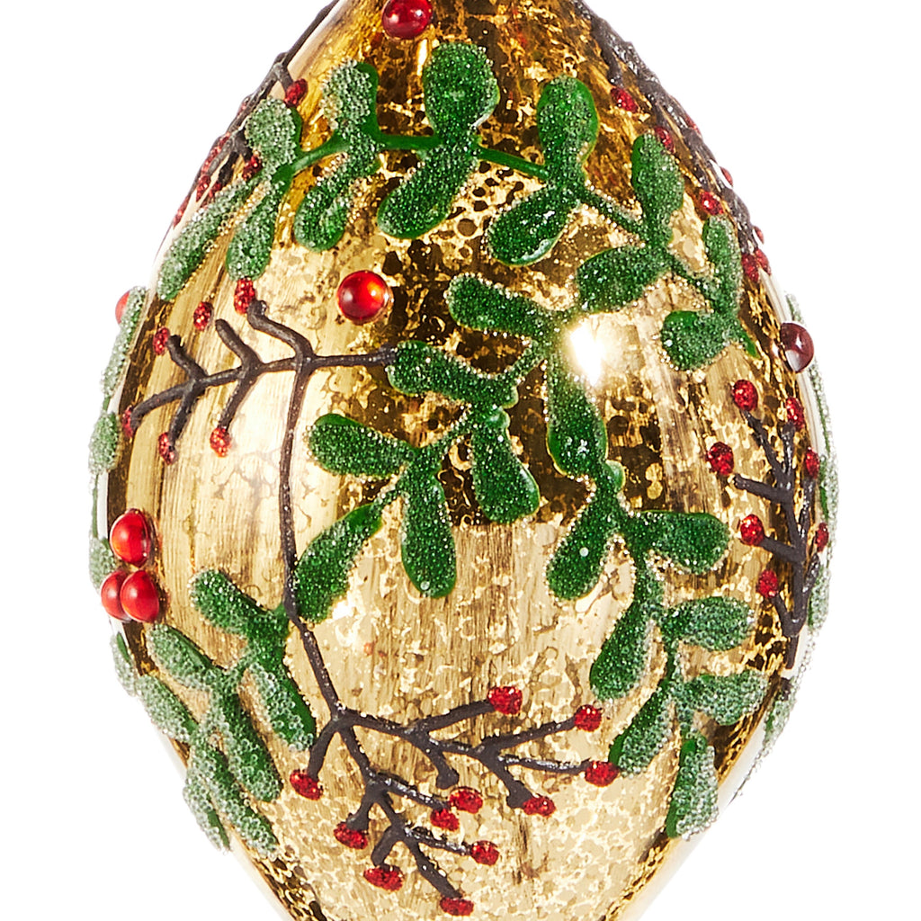 RAZ Imports 4" Holly Berry Jeweled Gold Mercury Glass Christmas Ornaments - Set of 3