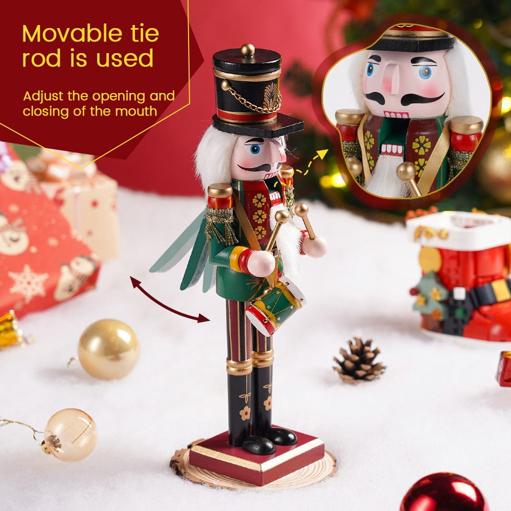 TJT 4Pc Nutcracker Decorations Set, Wooden Nutcracker Soldier Christmas Ornaments Collectible Festive Xmas Figures Decor Gift Indoor, 12'' Green Red