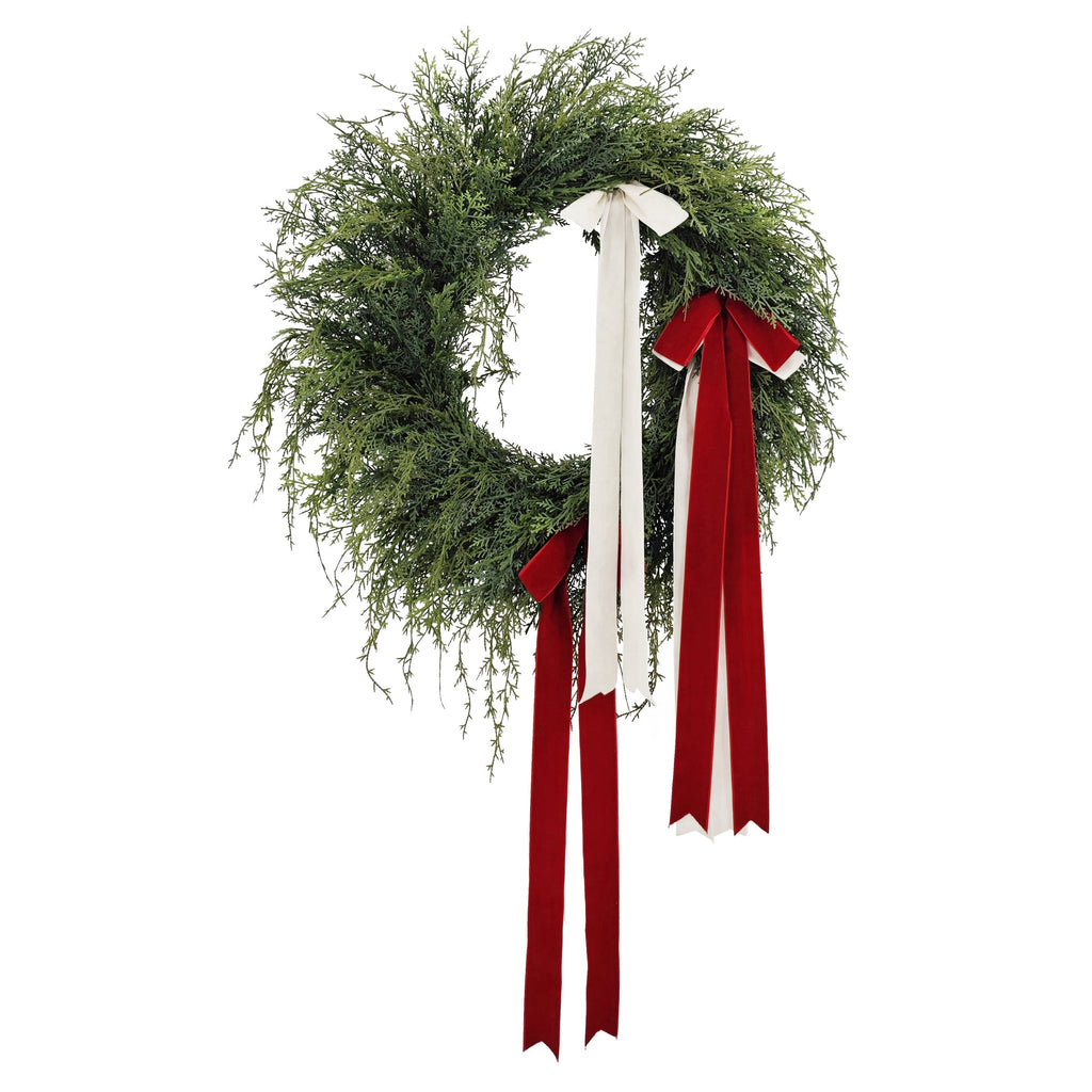 Evergreen Artificial Christmas Wreath with Bows, Green/Red/White, 24", by Holiday Time