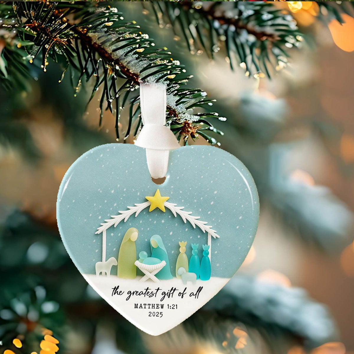 Lunxisen 1 Pcs Sea Glass Nativity: Jesus’ Birth Christmas Ornament,Coastal Inspired Sea Glass Nativity Ornament,Handmade Nativity Scene, with Shells and Starfish