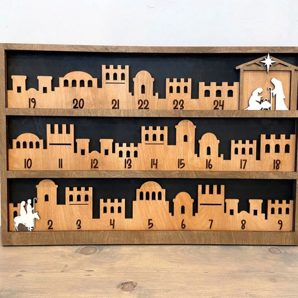 Christmas Manger Scene Countdowns Calendar Nativity Decoration with Base for Office Supplies or Shelf Display