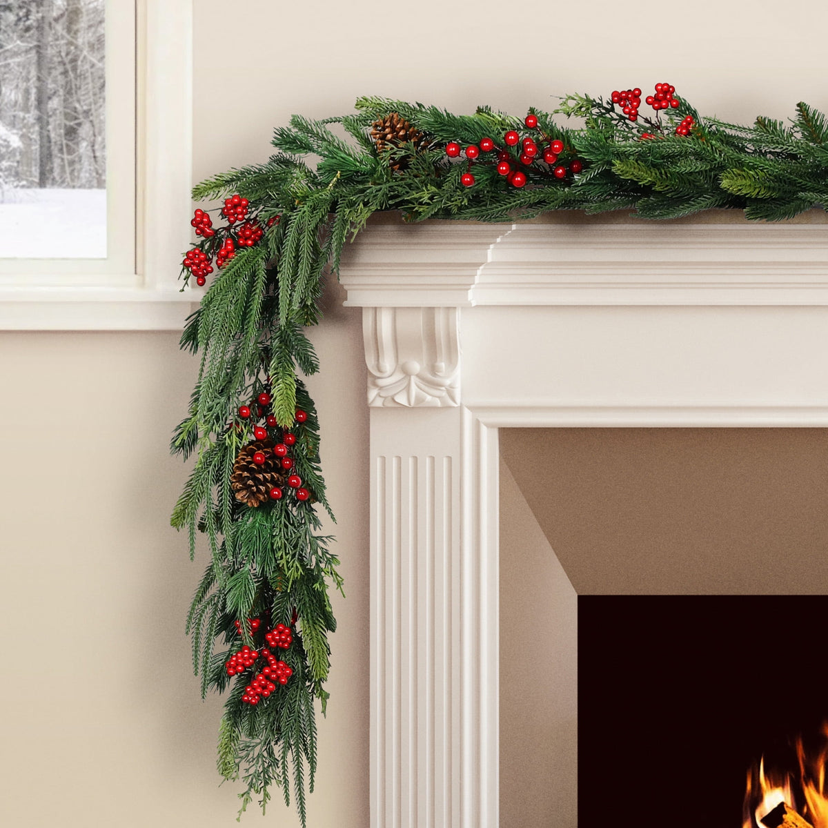 Fairfield Natural Feel Unlit Artificial Christmas Garland, Green, 9', by Holiday Time