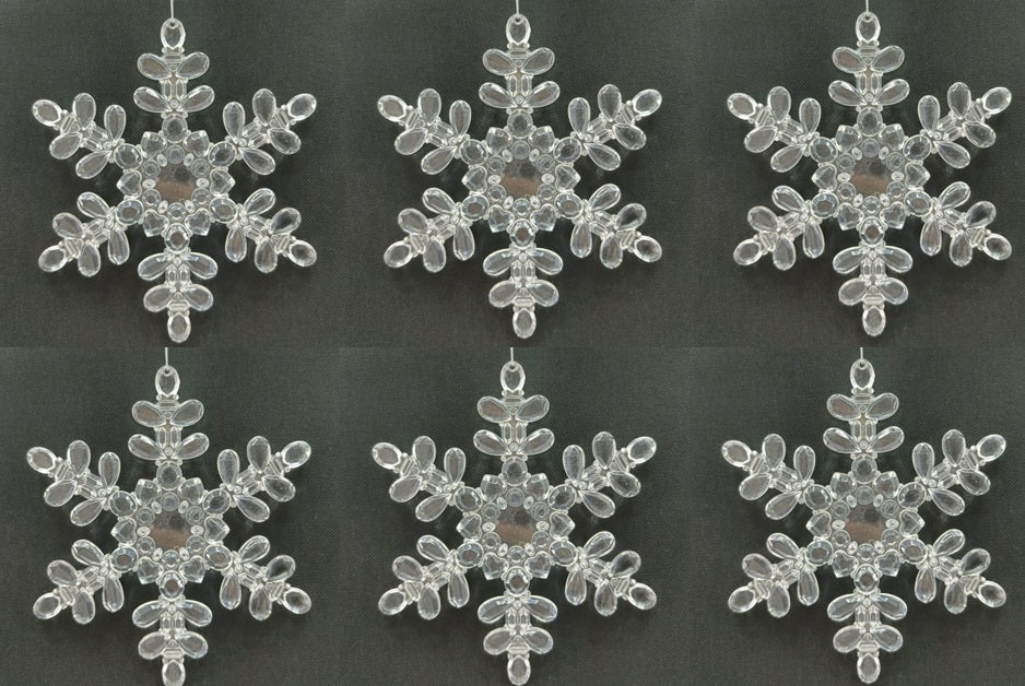 Hanging Acrylic Snowflake Christmas Ornaments - 7" - Clear - Set of 6