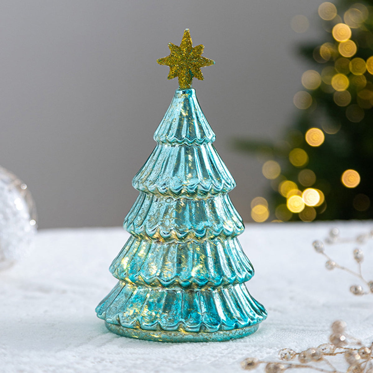 Dserhfy Illuminated Glass Christmas Tree Tabletop Light Up Christmas Tree Figurine for Xmas Home Party Centerpiece Tabletop Mantel Decor