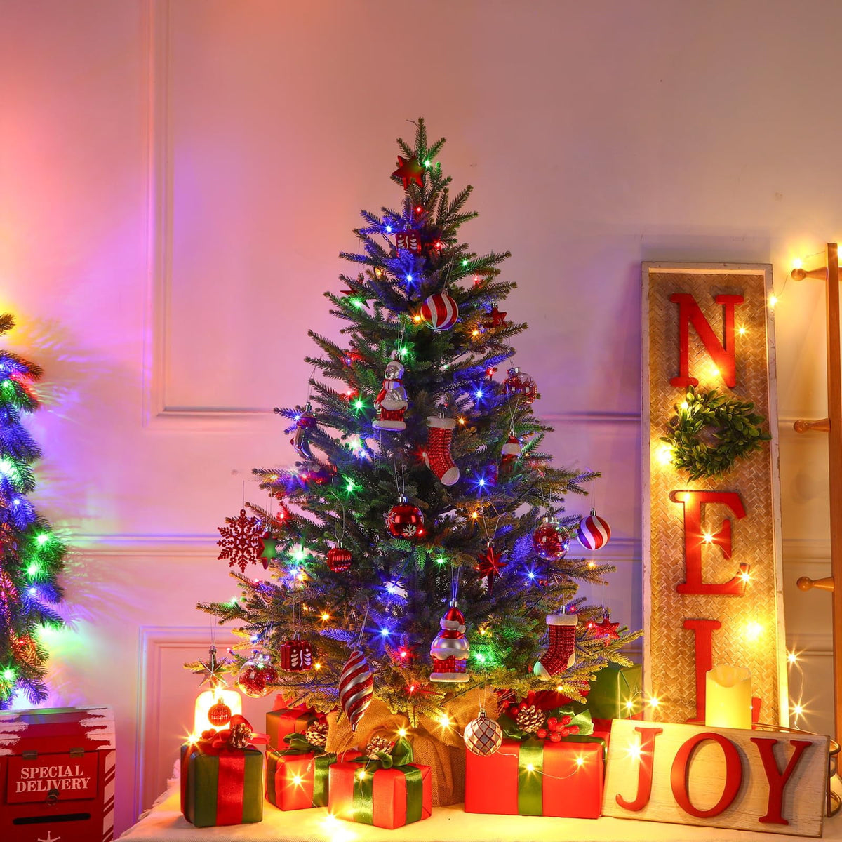 Lolsea 2ft Prelit Artificial Small Mini Christmas Tree with Color LED Lights, Remote Control and Timer, Perfect for Xmas Tabletop Decorations