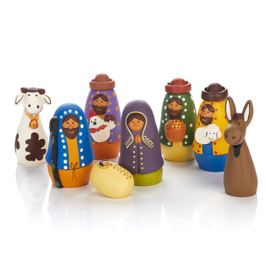 Cute Colorful Ceramic Tabletop Nativity Set of 8