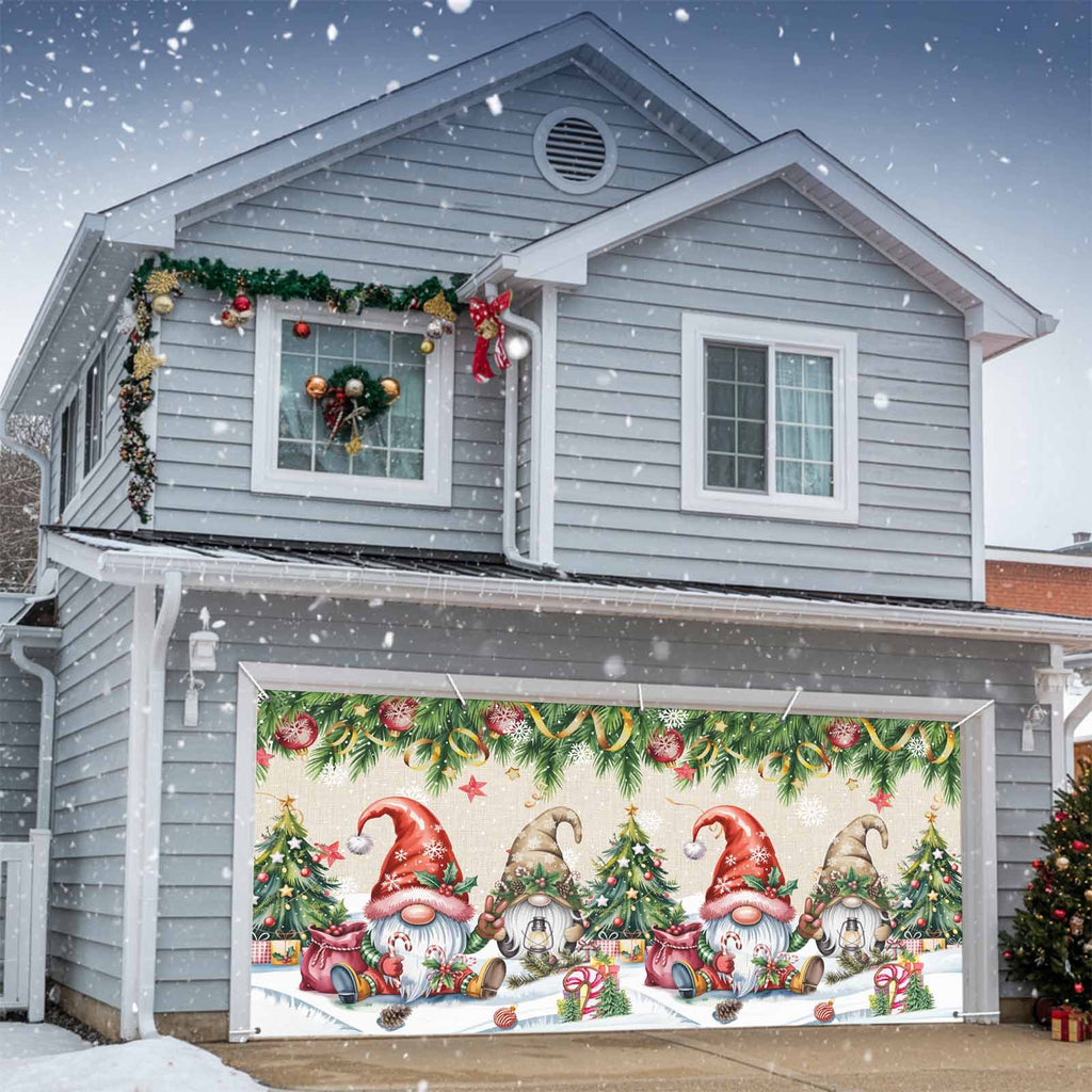 Fsddascl 7 x 16 Ft Christmas Garage Door Cover, Black Christmas Tree Large Garage Door Banner, Xmas Snowflake Green Golden Hanging Garage Mural Background for Indoor Outdoor Xmas Party Supplies