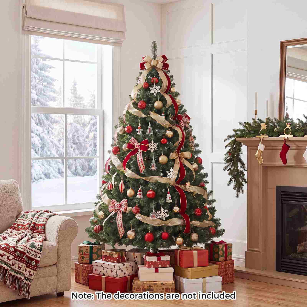 Gymax 6 FT Pre-Lit Artificial Christmas Tree Realistic Full Xmas Tree w/ 560 Warm White LED Lights 821 Dense Branch Tips
