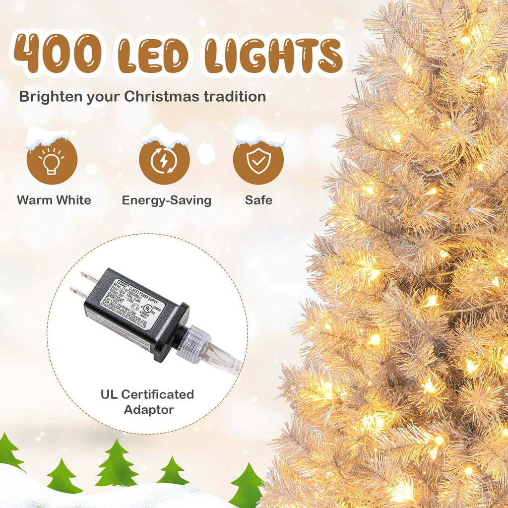 Costway 7 FT Christmas Tree Artificial Xmas Tree with 807 Branch Tips 400 LED Lights