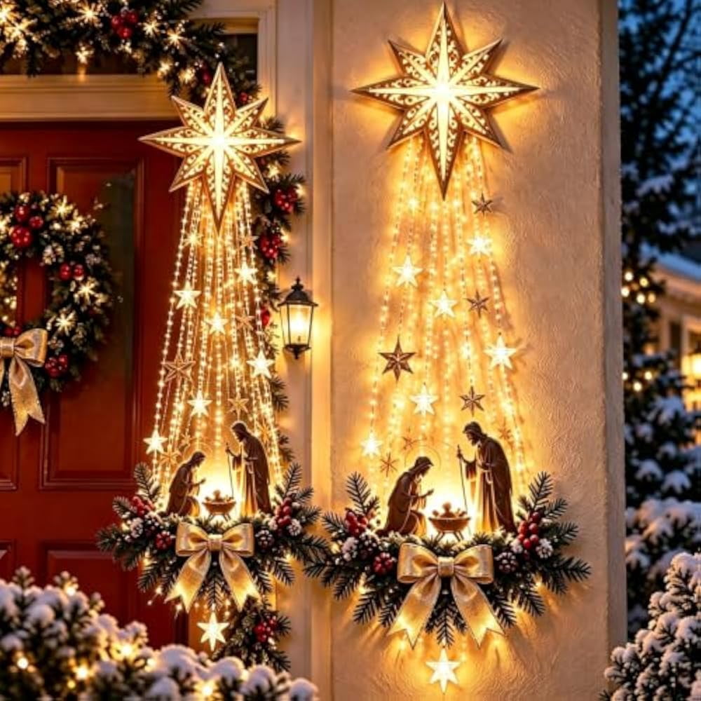 Lighted Nativity Bethlehem Star Wall Decor with Warm LED Lights, Gold, 1 Piece