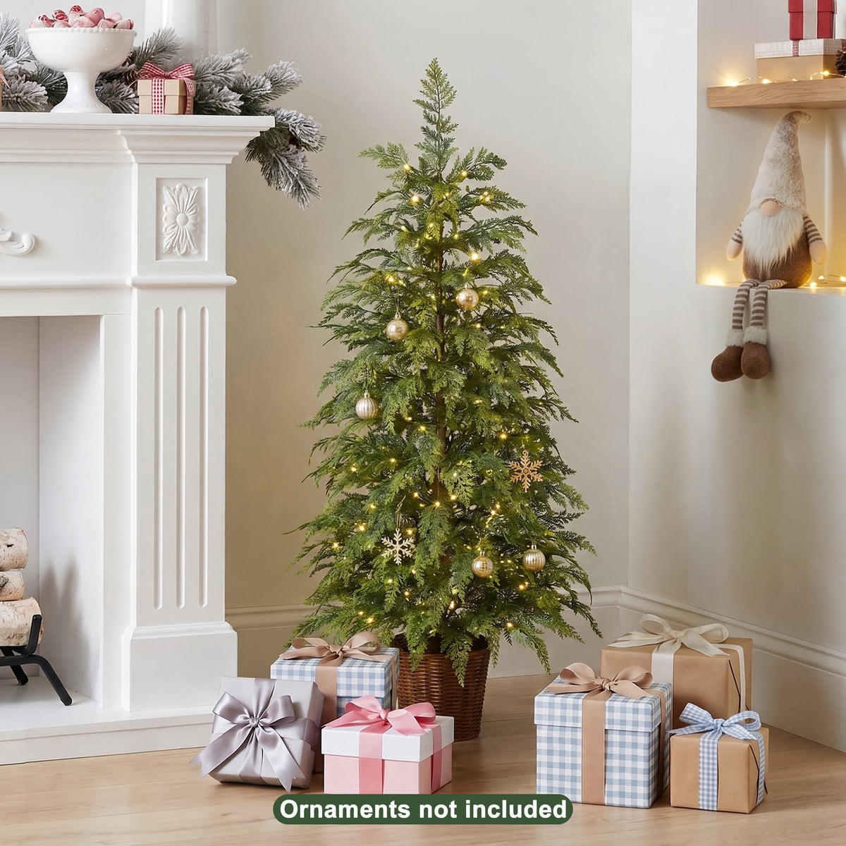 DR.Planzen 24" Pre-Lit Green Cypress Artificial Christmas Tree with 30 Warm White LED Lights, Mini Tabletop Xmas Tree in Woven Basket Base, Indoor Holiday Decoration