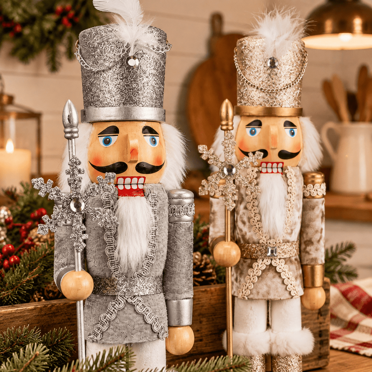 2-Pack Wooden Christmas Nutcracker Ornaments 15 Inch Soldier Figures for Holiday Decor