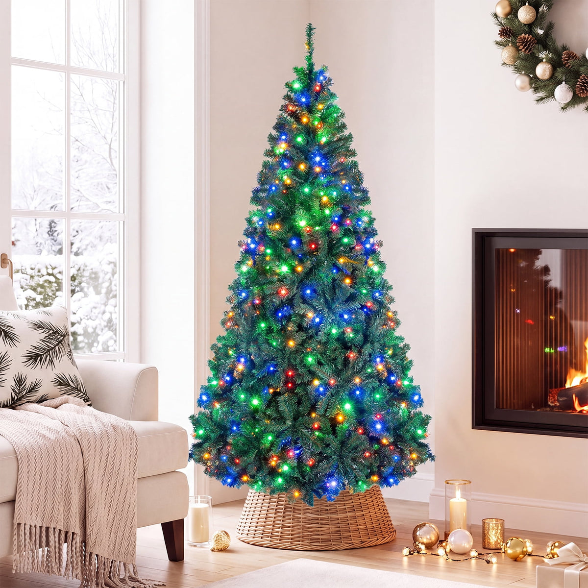 Costway 8Ft Pre-Lit Artificial Christmas Tree Hinged 750 LED Lights