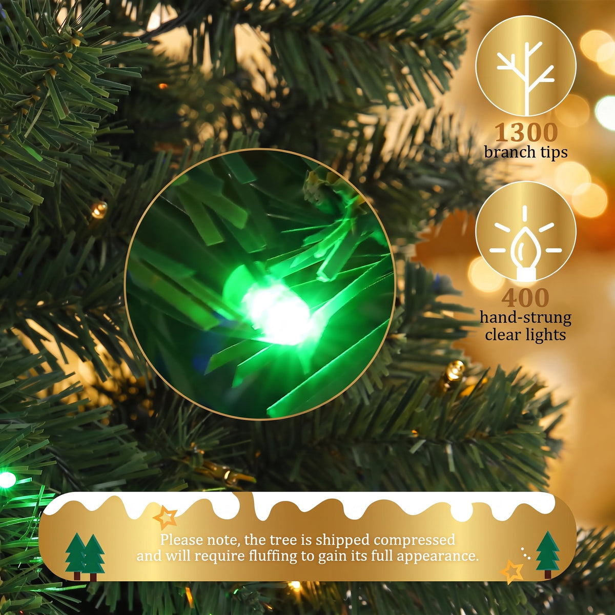 Legooin 7.5FT Pre-Lit Artificial Christmas Tree 1300 PVC Branch Tips 400 Multicolor LED Lights Full Xmas Tree for Home Office Holiday Party Decoration, Green