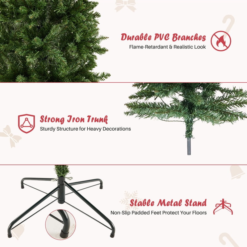 Gianna 4.5ft Pre-lit Pencil Christmas Tree, Green Artificial Spruce Slim Christmas Trees with 120 Incandescent Lights, 268 Branch Tips & Foldable Base for Home, Office, Party Decoration