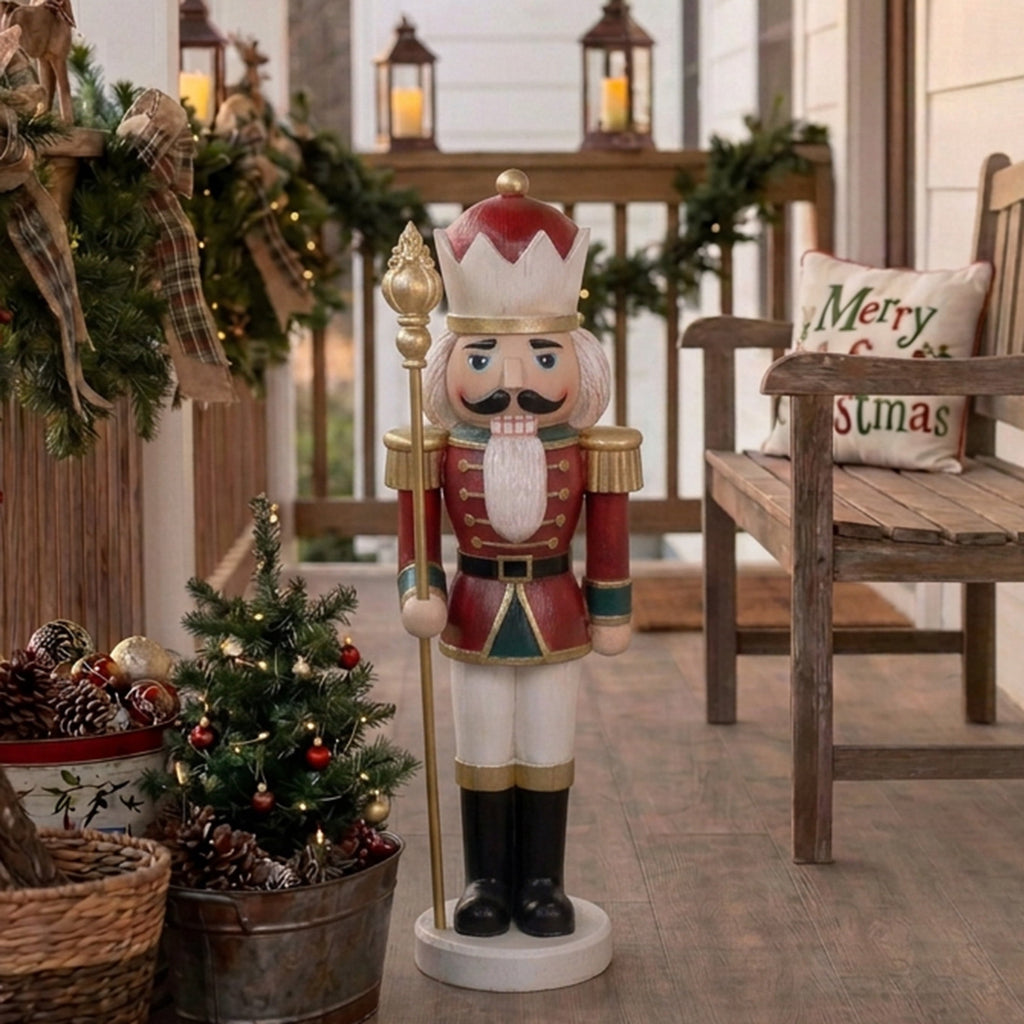Sunnydaze Green Polyresin Gregor the Rustic Nutcracker Christmas Statue, 33"