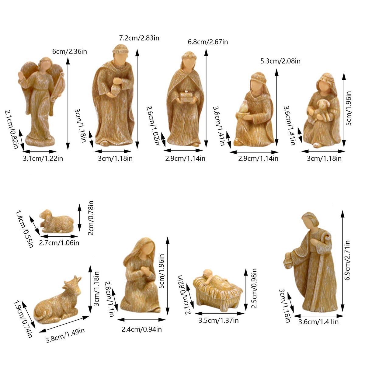 9 Piece Nativity Scene Figurines Set Mini Christmas Nativity Resin Ornaments Religious Decor for Home Desk Table Xmas Decorations