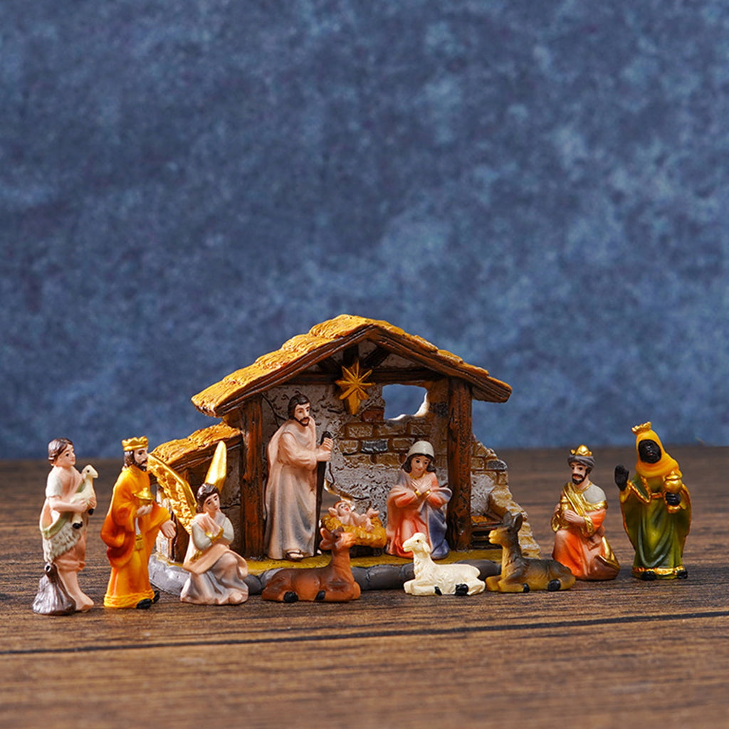 Christmas Nativity Figurines Resin Manger Holy Family Nativity Scenes Statue for Xmases Indoor Home Table Decorations