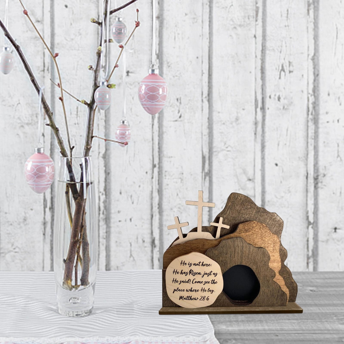 Hvmvliv Wooden Nativity Scene Decor Desktop Christmas Decorations Wooden Easter Resurrection Scene for Home Office Decoration Brown