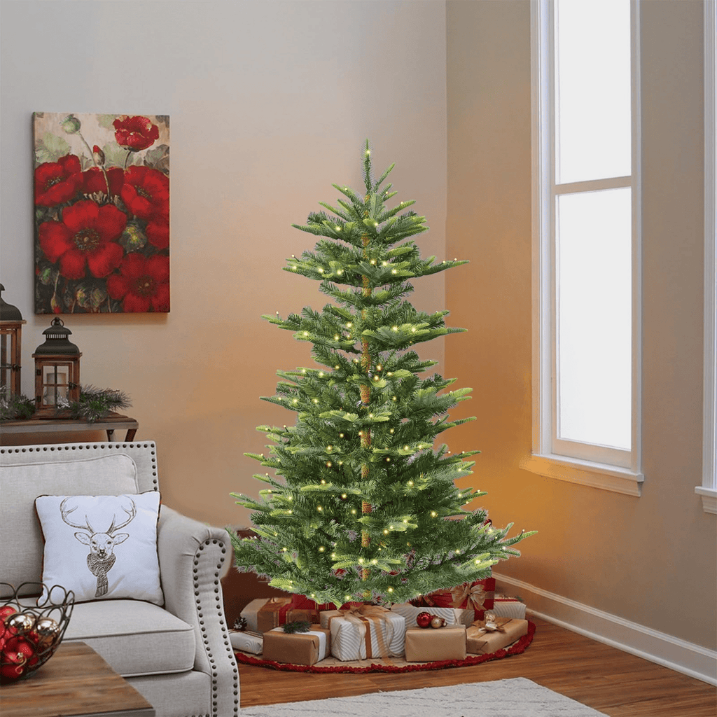 Makeatree 5ft Pre-lit Christmas Tree with 250 LED Lights, Aspen Fir, Layered & Sparse Design, Hinged Artificial Green Christmas Tree with PE&PVC Branch Tips, Fake Xmas Tree Indoor