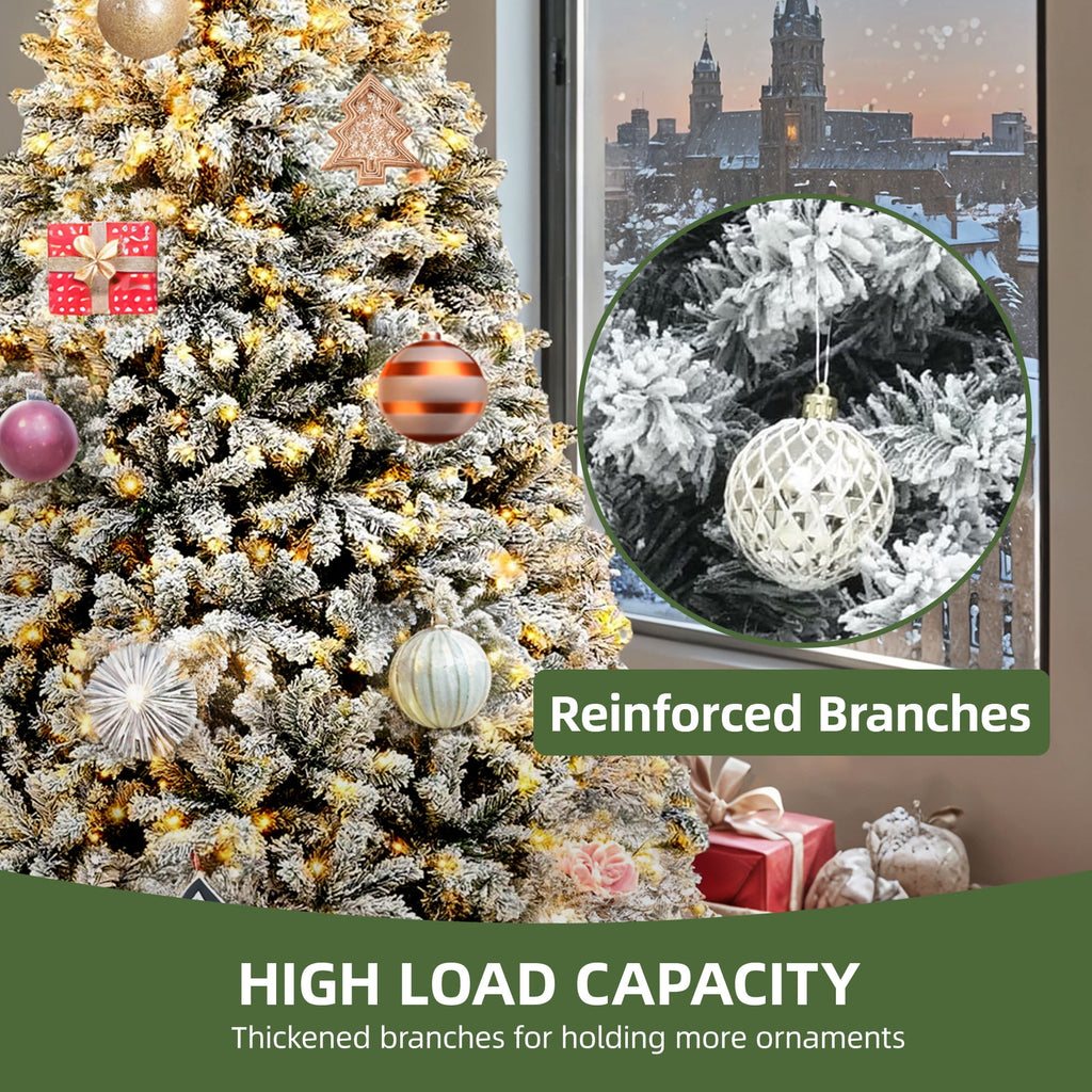 Uforic 6ft Pre-lit Snow Flocked Christmas Tree with 1000 Branch Tips & 250 Lights, Christmas Pine Tree with Remote, 11 Light Modes