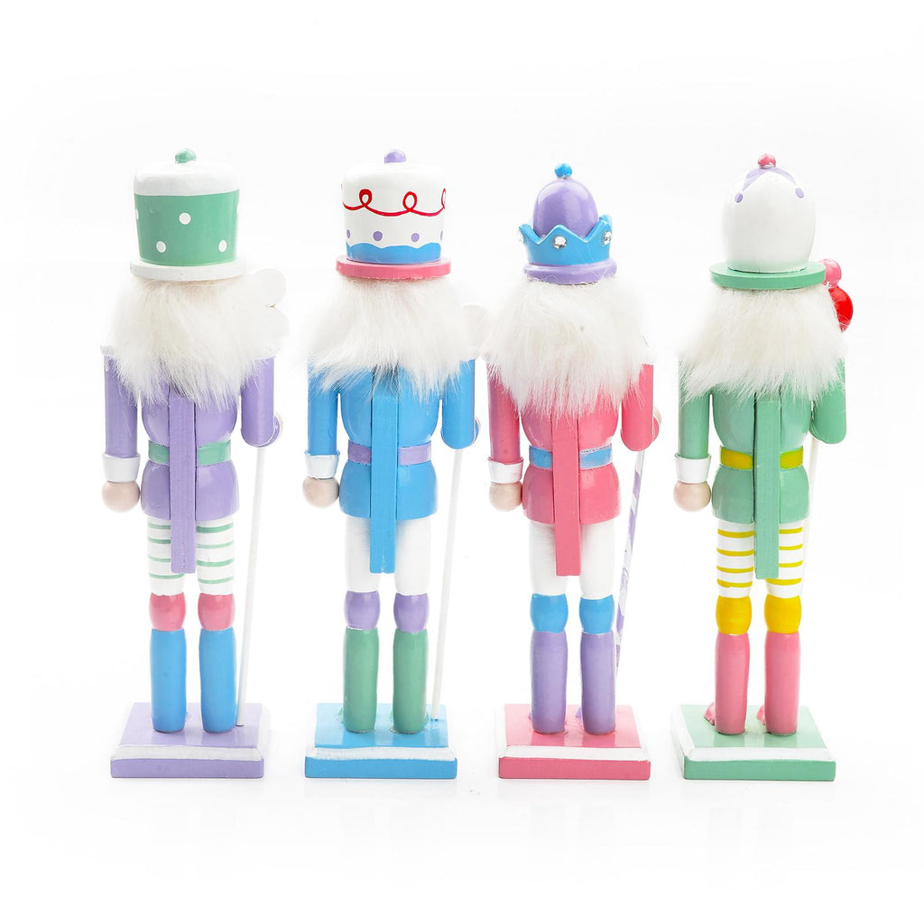 4 Pieces Christmas Nutcracker Ornaments Wooden Nutcracker Doll Decorative Statues Puppet for Shelves Home Decor Festival Xmas Gifts Holiday M