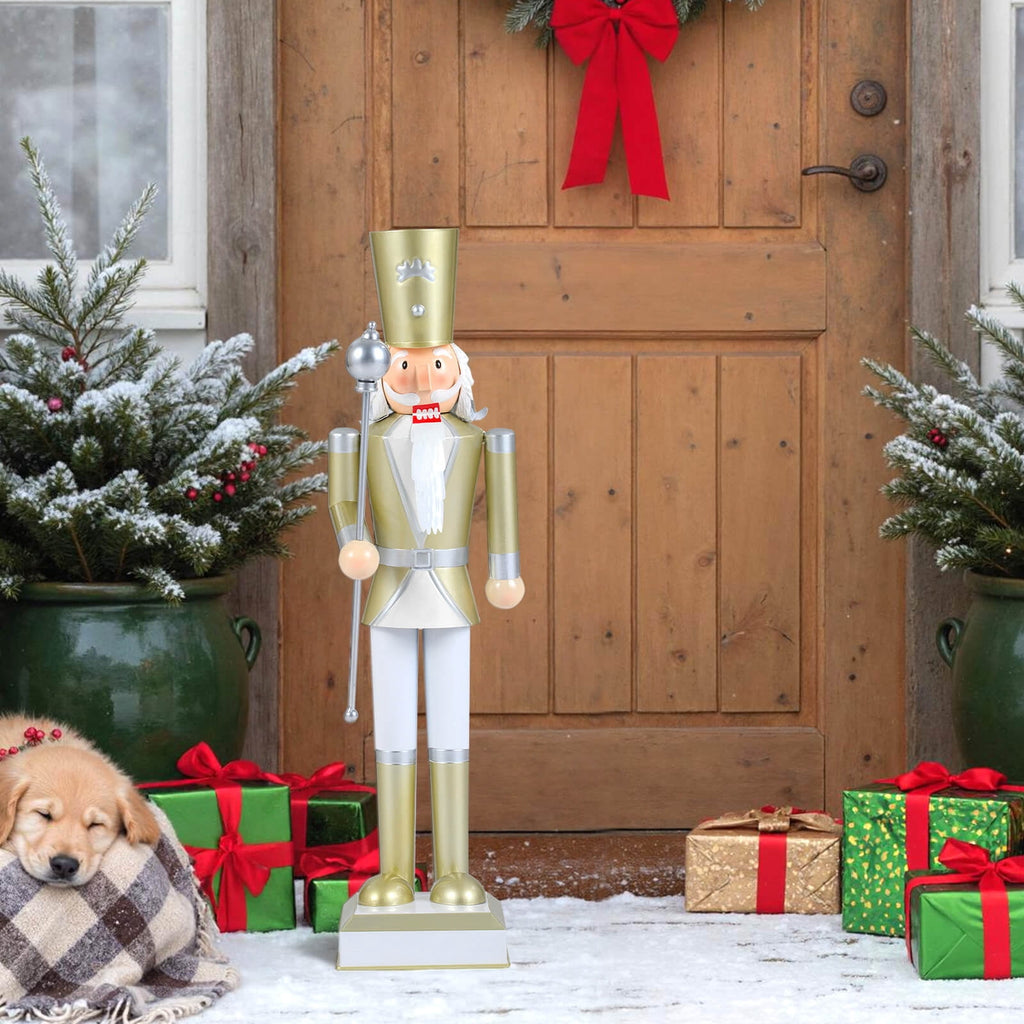 Costway 32.5” Christmas Nutcracker with High Hat & Beautiful Scepter, Uniform & Boots for Yard Gold