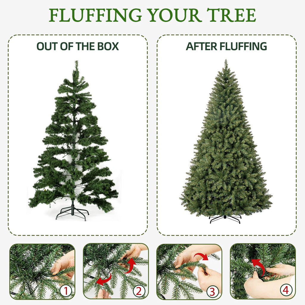 VIVATREES 6ft Pre-lit Artificial Christmas Tree 760 Hinged Branch Tips with 230 LED White Warm Lights Foldable Metal Base