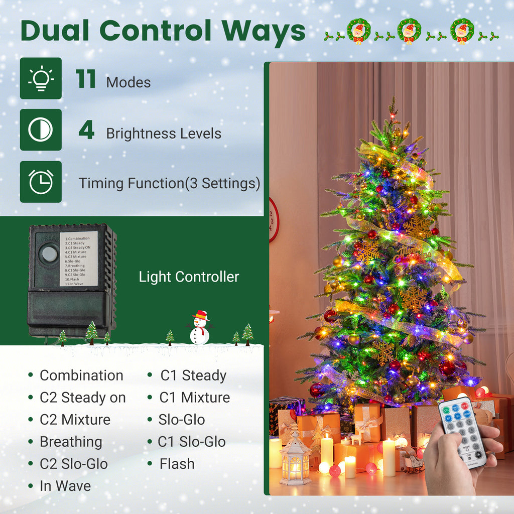 Topbuy 9 FT Pre-lit Artificial Christmas Tree Hinged Xmas Tree with 1770 Branch Tips 560 Multicolored & Warm White LED Lights