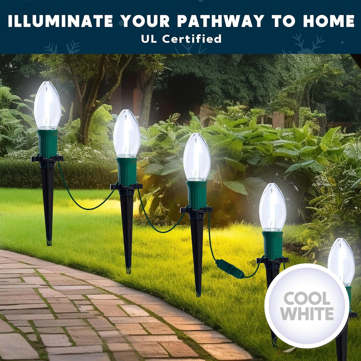 Joyfy Christmas Pathway Lights Outdoor,30.75 FT 24 Walkway Lights with Marker Stakes,Outdoor Christmas Lights for House Warm White Christmas Decorations