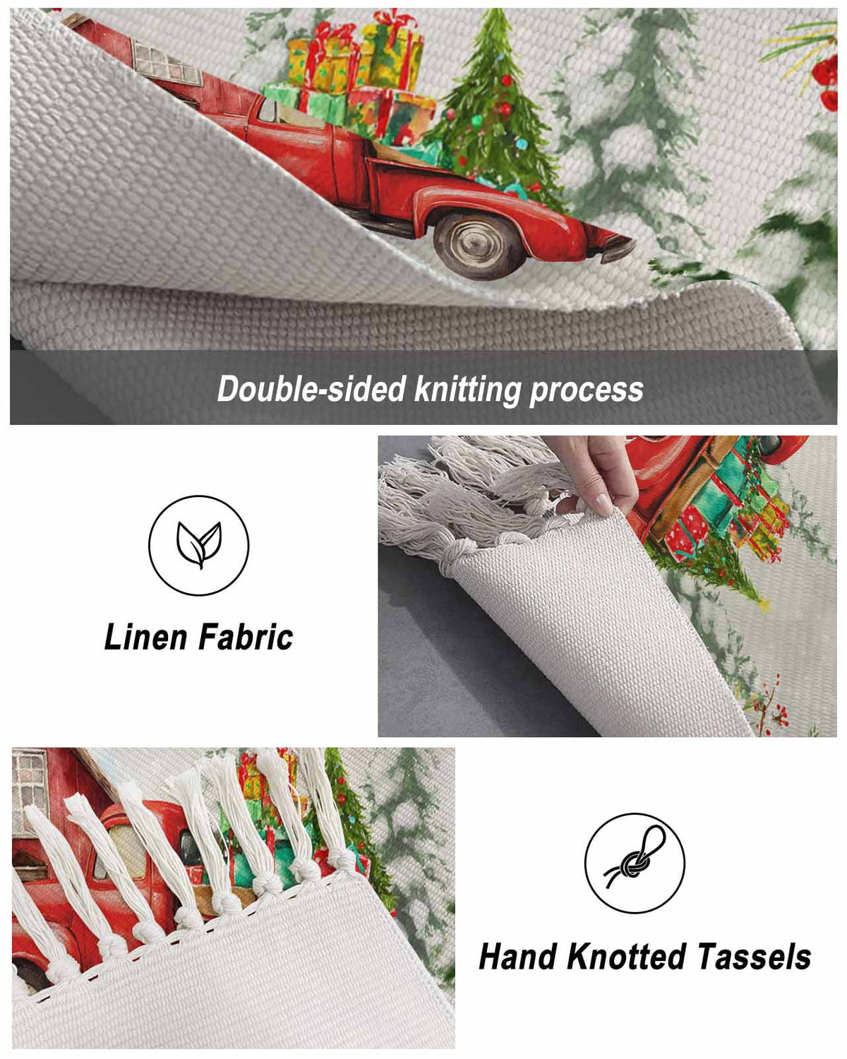 Christmas Truck Large Area Rug 4x6ft Woven Runner Rug,Xmas Trees Red Birds Snowflake Winter Gift Living Room Bedroom Kitchen Bathroom Classroom Carpet with Tassels,Indoor Outdoor Throw Door Mat