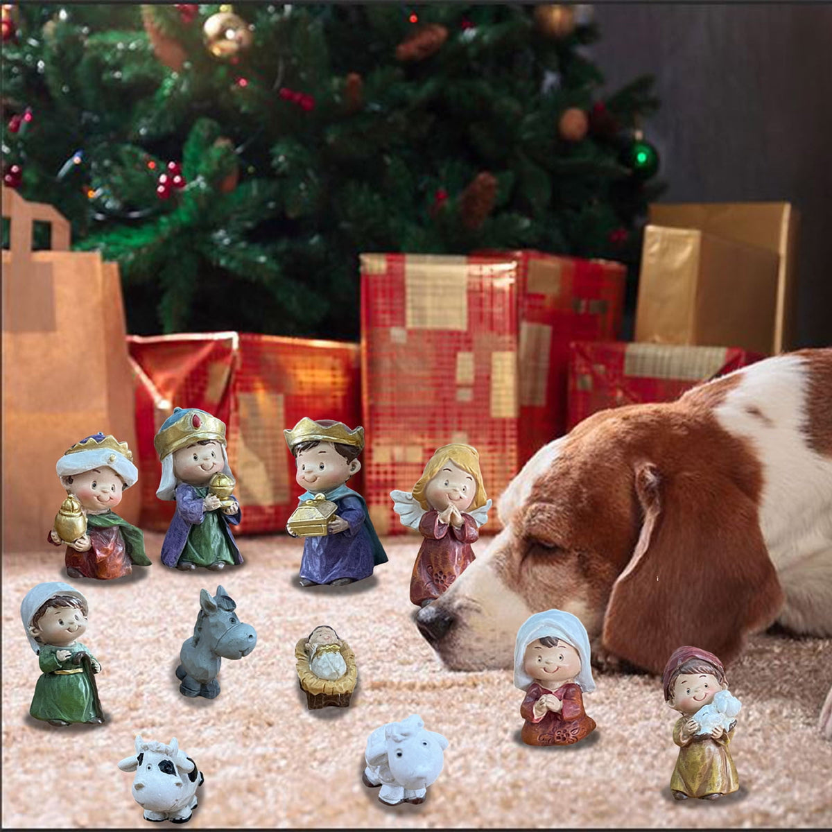 SIYTUAU Christmas Manger Nativity Scene Ornament Miniature Resin Craft Set 11 Piece Holy Family Figurines Display For Tabletop Holiday Decor